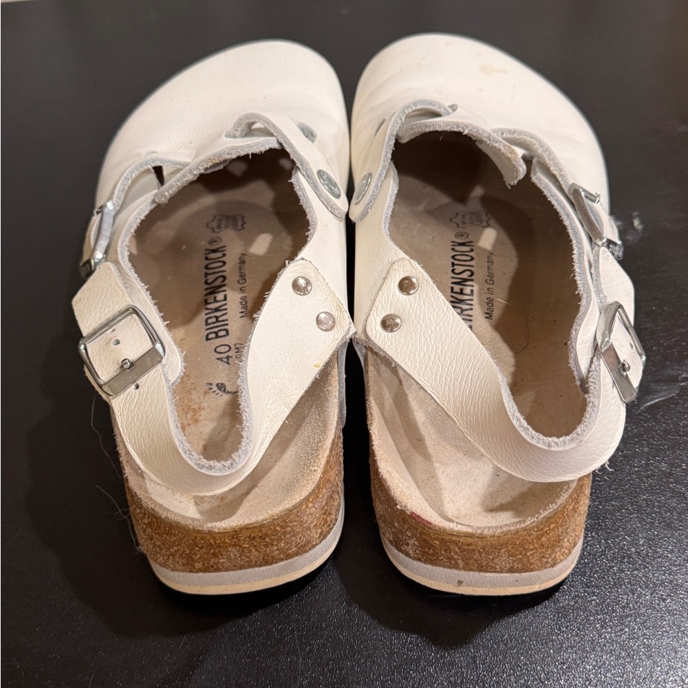 Birkenstock White Tokyo Leather Mules clogs size L9/ M7 - Picture 3 of 12